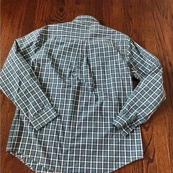 Croft & Barrow Men’s L Blue/Green and White Plaid Button Down Collared Shirt - Picture 5 of 9